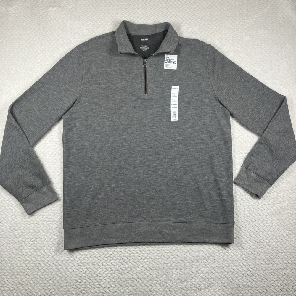 Sonoma Goods For Life Sweater Mens Large Gray Supersoft Quarter-Zip NEW $36